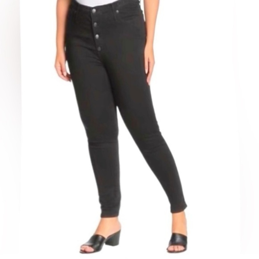 Madewell Plus Black 10 inch High Rise Button Fly Skinny Jeans Frayed Hem Sz 37P